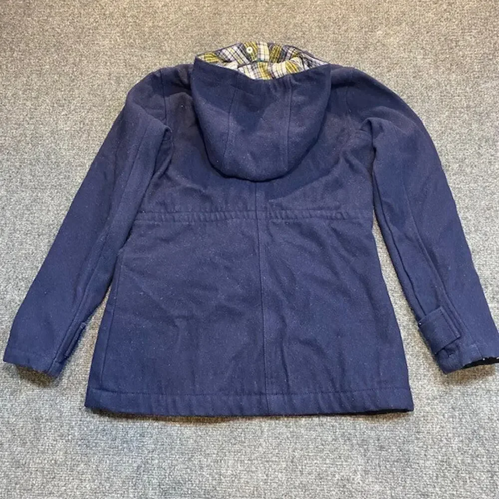 Burton Kindling Wool Blend Hooded Jacket Coat Navy Blue Womens XS Plaid Lined